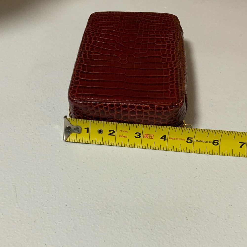 Croc-Embossed Zip Around Compact Wallet - Rich Brown